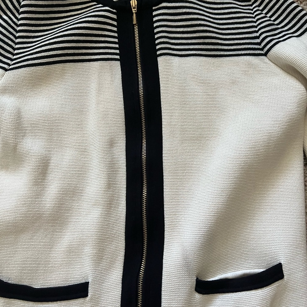 Talbots French black and white line cardigan usa Medium petite - Picture 2 of 12